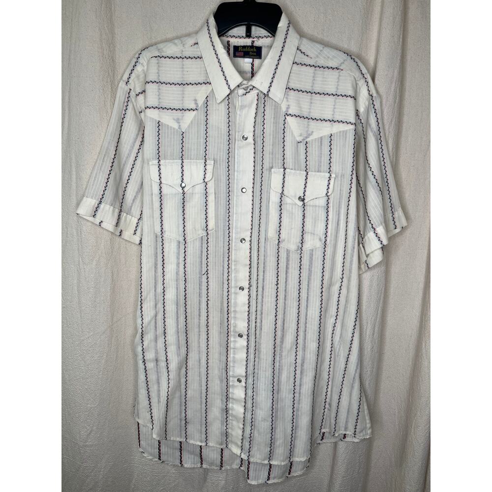 1970s Ruddock Bros Western Rodeo Cowboy Floral Stripe Pearl Snap Shirt XXL